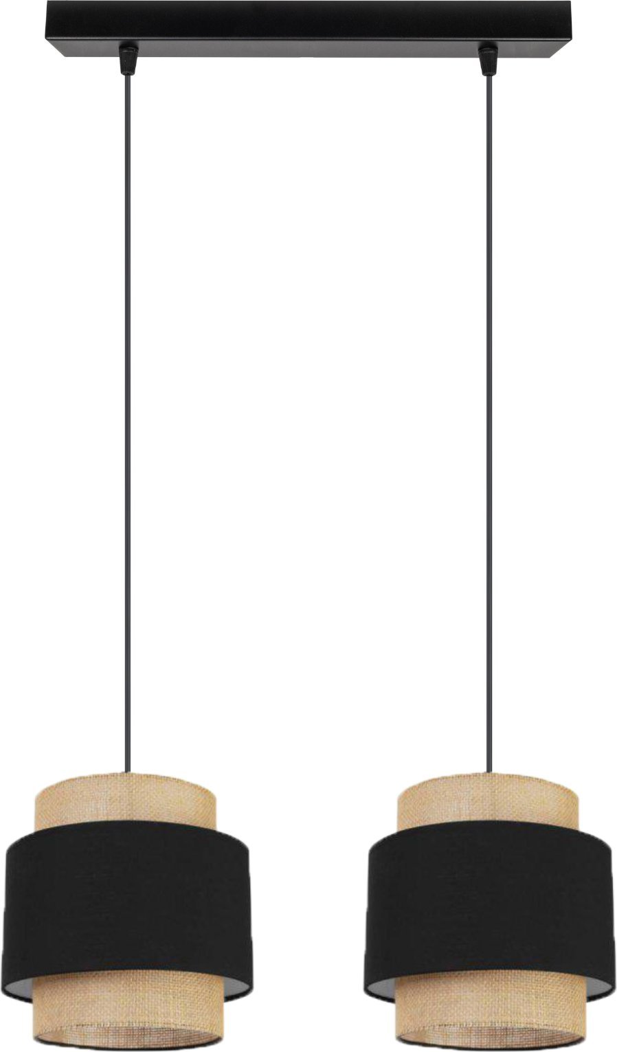 Lampa wisząca Solar Lampa wisząca sufitowa żyrandol BOHO len i czerń 2 żarówki