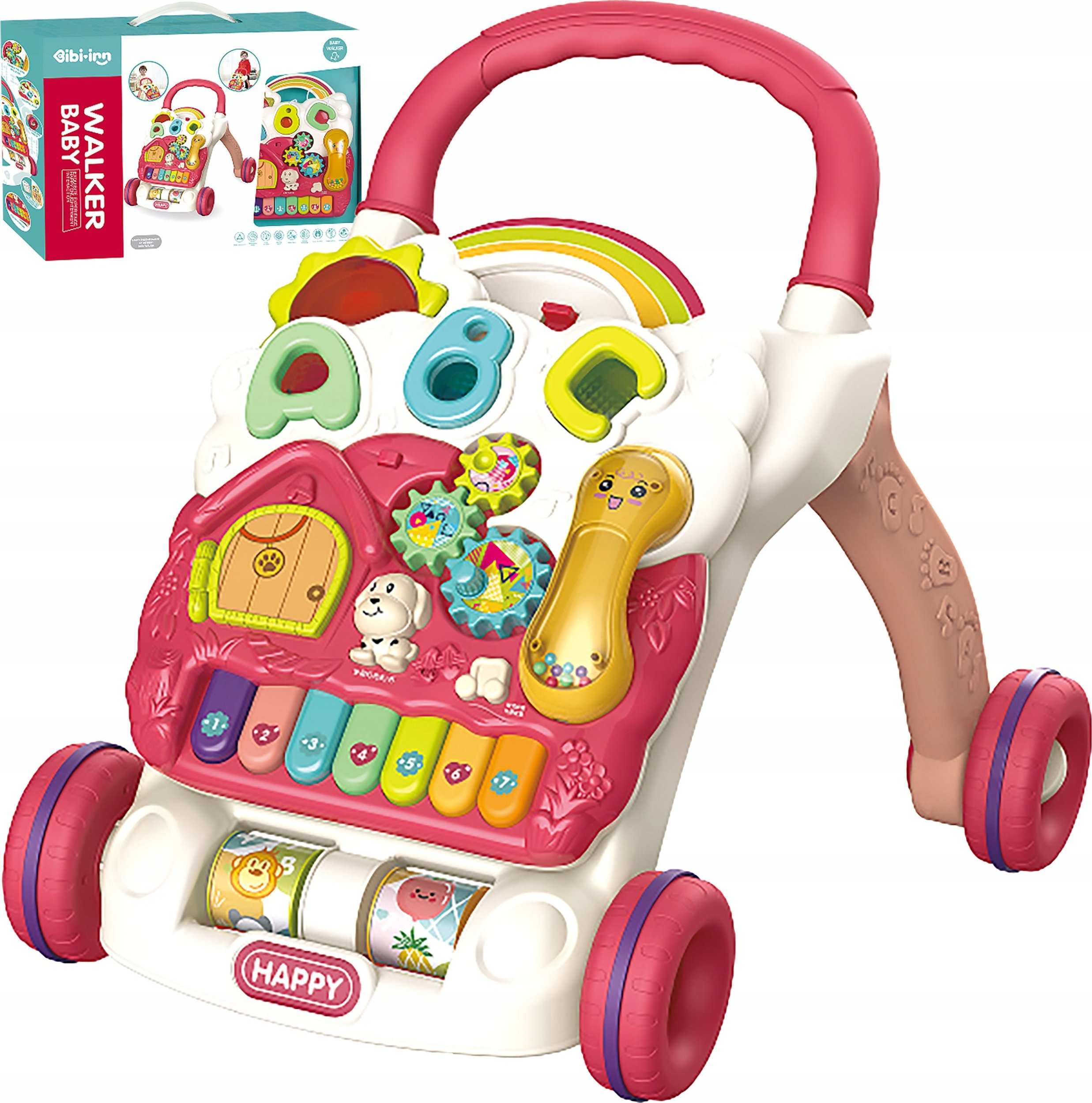 Edukacyjny Chodzik dla dzieci, Jeździk Muzyczny, Pchacz Czerwony