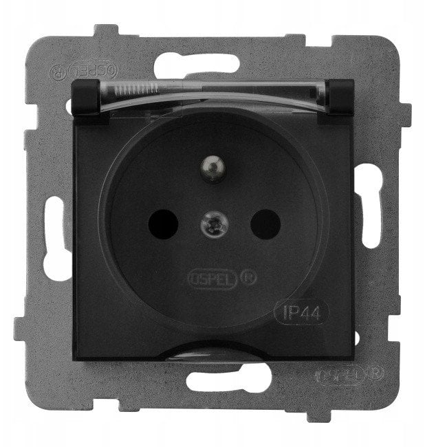 Gniazdo podtynkowe hermetyczne bryzgoszczelne z uziemieniem IP44 AS Ospel czarny metalik GPH-1GZ/M/33/D