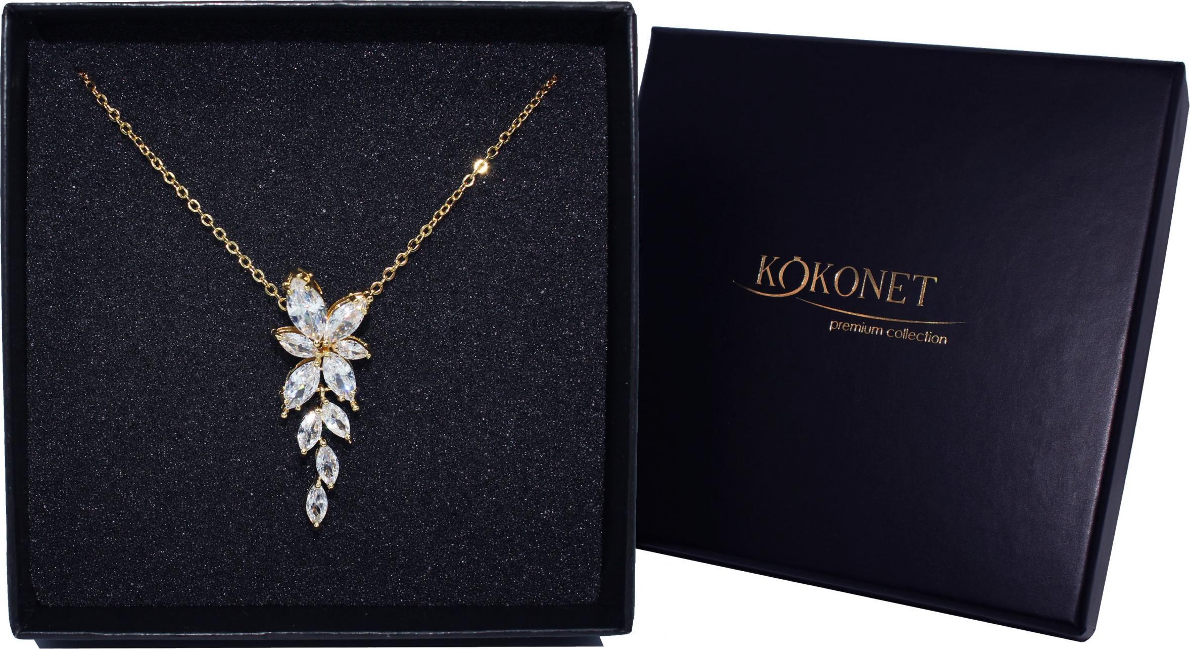 KOKONET NASZYJNIK pozłacany ślubny BOHO vintage CYRKONIE