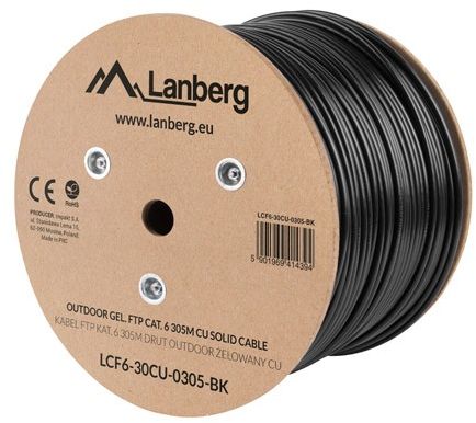 Lanberg Kabel instalacyjny FTP KAT.6 Żelowany, 305m (LCF6-30CU-0305-BK)