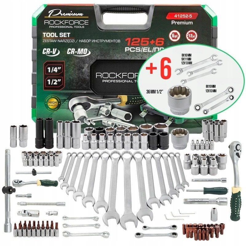 Zestaw narzędzi 125+6el. 1/4", 3/8", 1/2" Premium