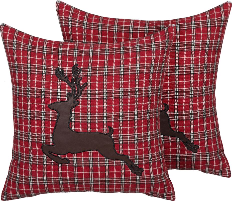 Shumee Zestaw 2 poduszek dekoracyjnych z reniferem 45 x 45 cm czerwony COMET