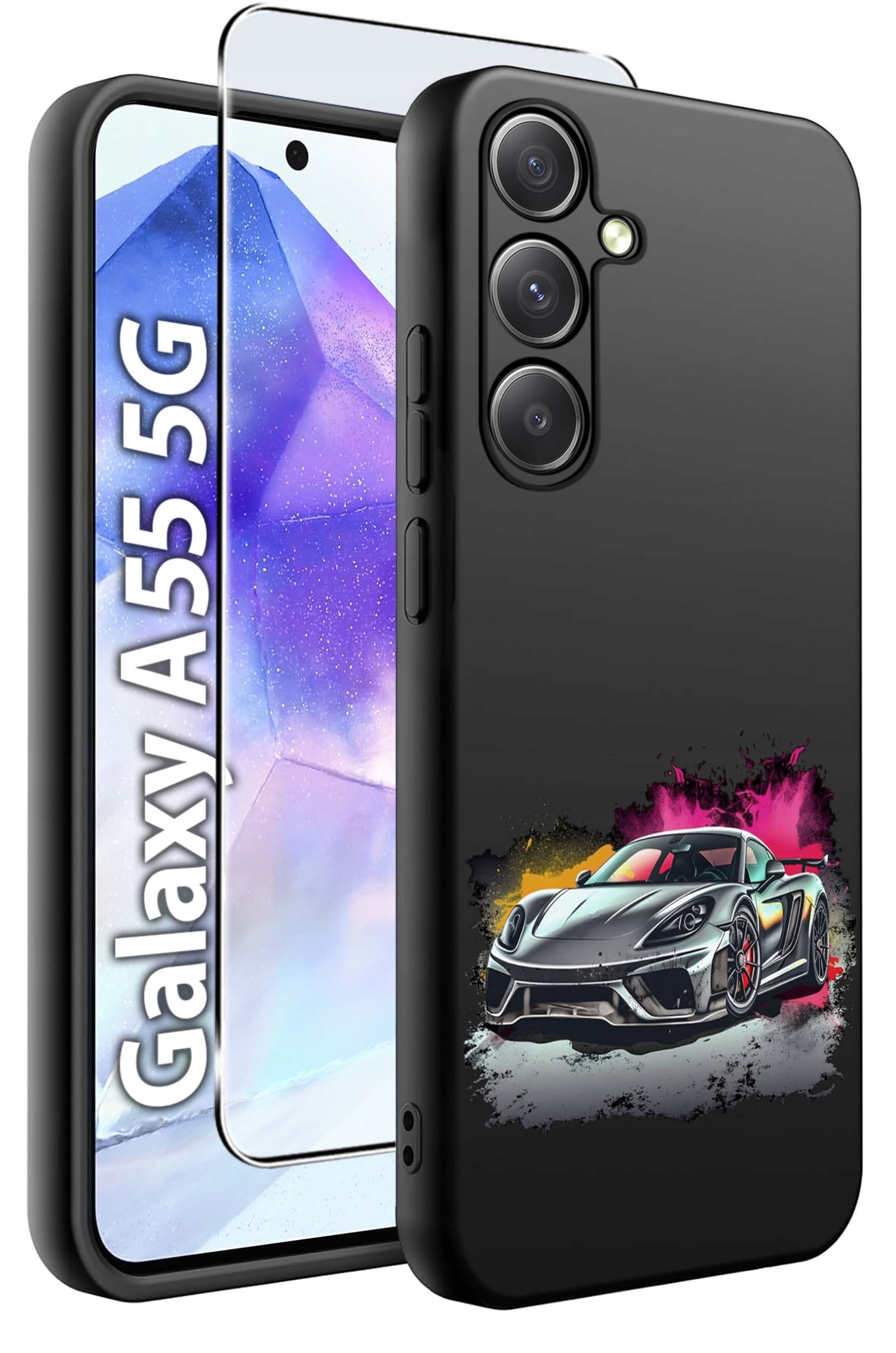 ETUI do Samsung A55 5G WZORY | SILIKONOWE MATT CASE + SZKŁO HARTOWANE 9H