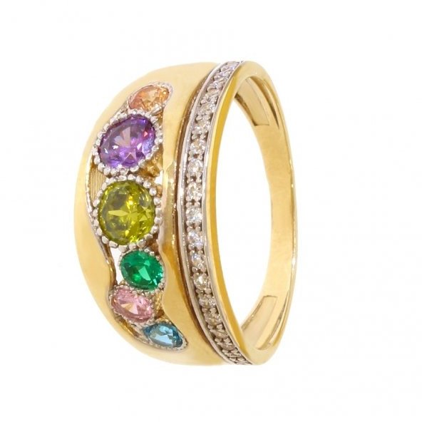 Złoty pierścionek z kolorowymi cyrkoniami PR.01201 PR.585