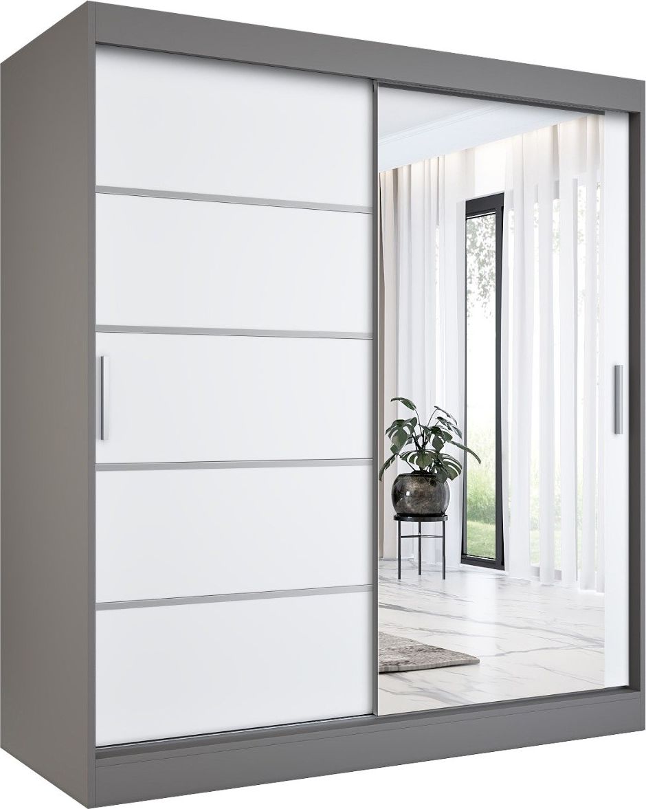 MKPOL Szafa przesuwna MODUO COMFORT 2 180 antracyt/biała mat z lustrem