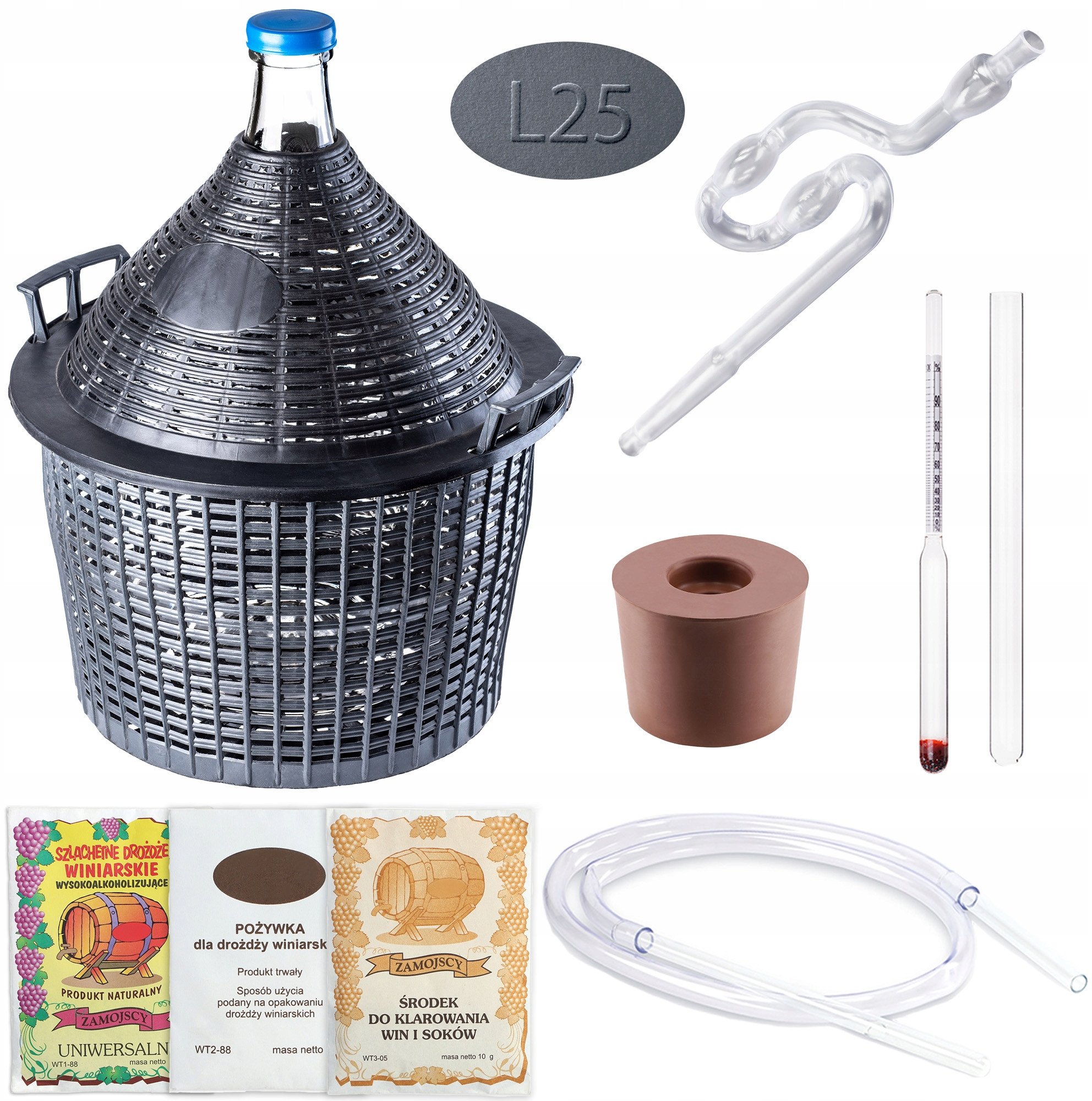 Balon 25L z wąs otwo+korek 3+rur plas+ściąg+winiom