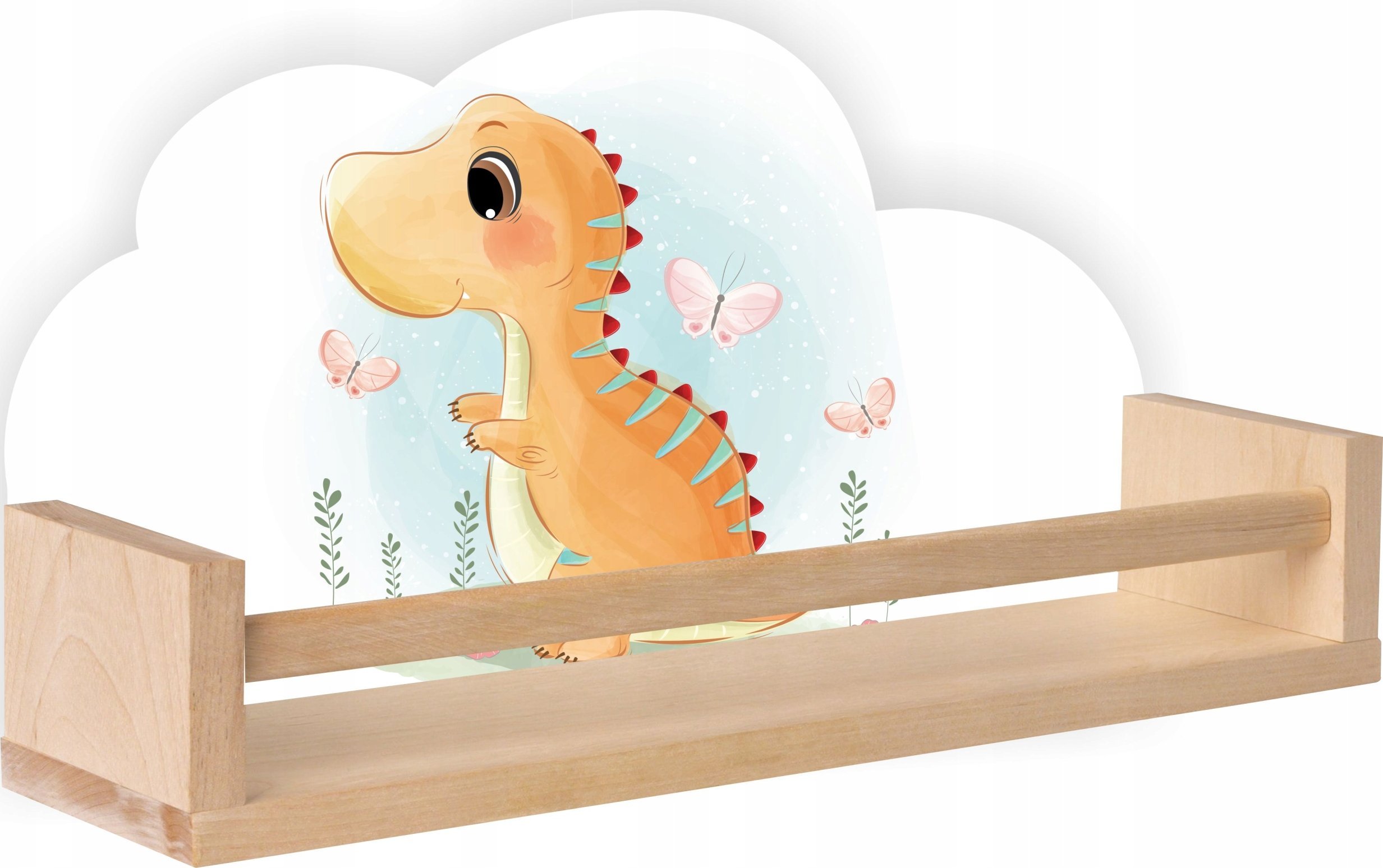 Półka drewniana CHMURKA dinozaur motylek trex