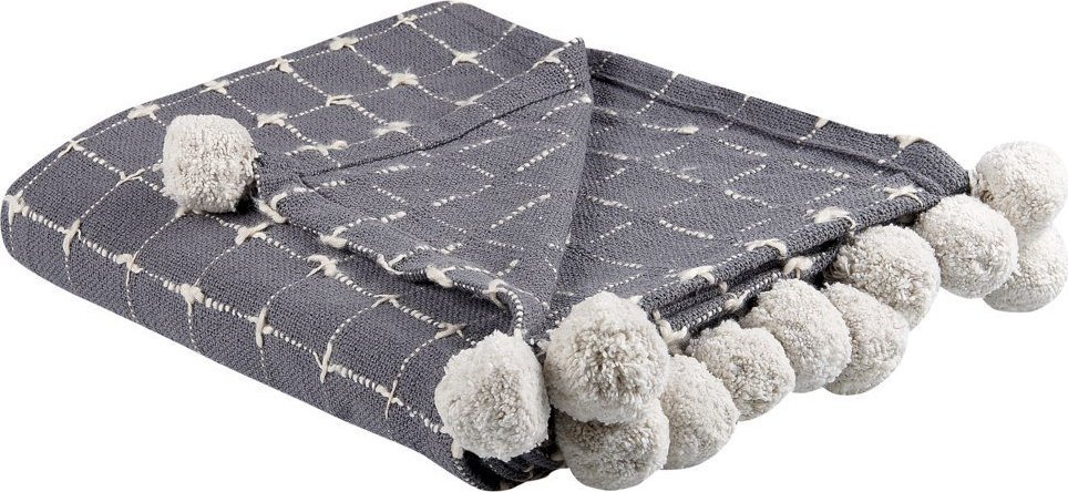 Beliani Koc bawełniany z pomponami 125 x 150 cm szary YASAM!