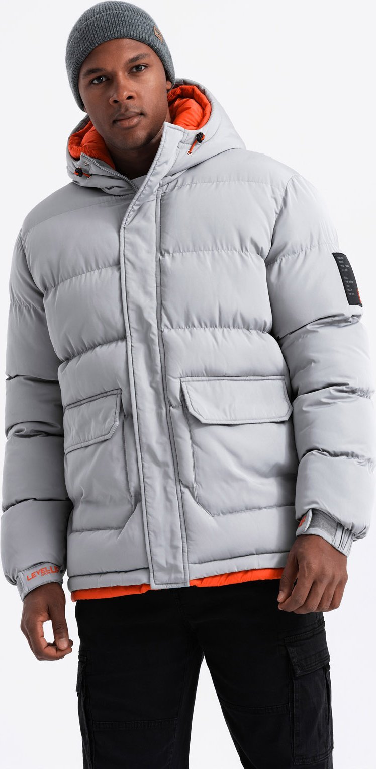 Kurtka męska Ombre Sportowa ciepła męska kurtka z podwójnym kapturem szara V3 OM-JAHP-0208 S