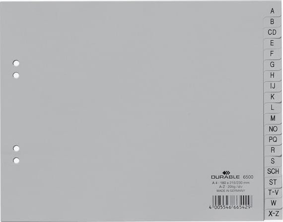 Durable PRZEKŁADKI A4 POZIOM PP A-Z ALFABETYCZNE SZARE 20 PRZEKŁADEK DURABLE