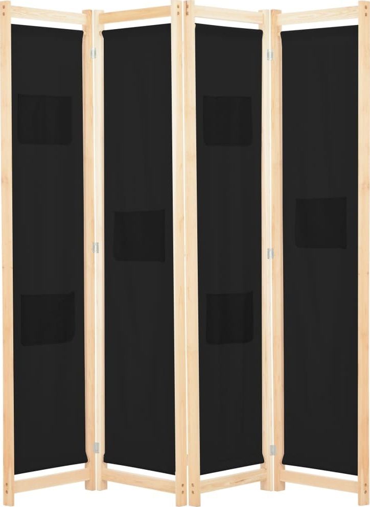 vidaXL Parawan 4-panelowy, czarny, 160x170x4 cm, tkanina