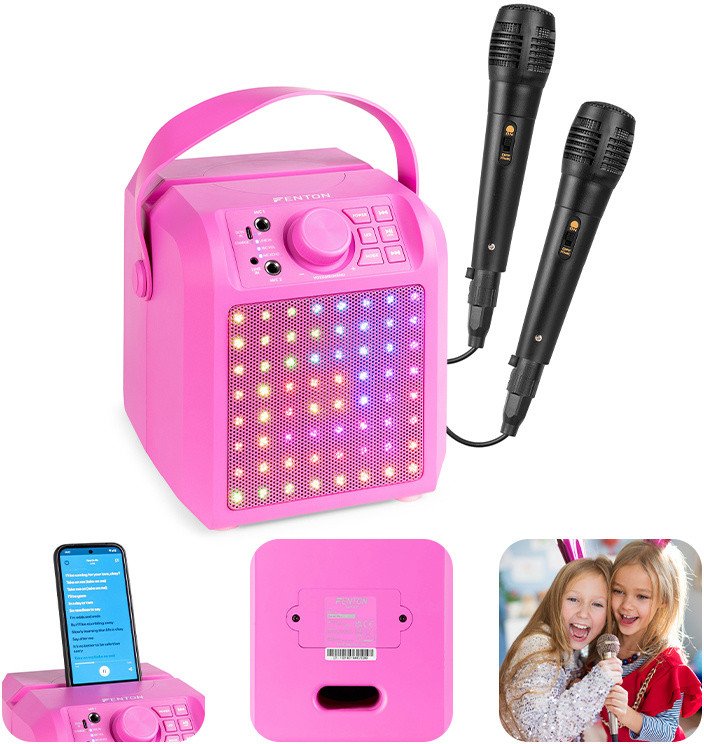 Głośnik Fenton Głośnik Karaoke LED 2x mikrofon KAR50P różowy one size