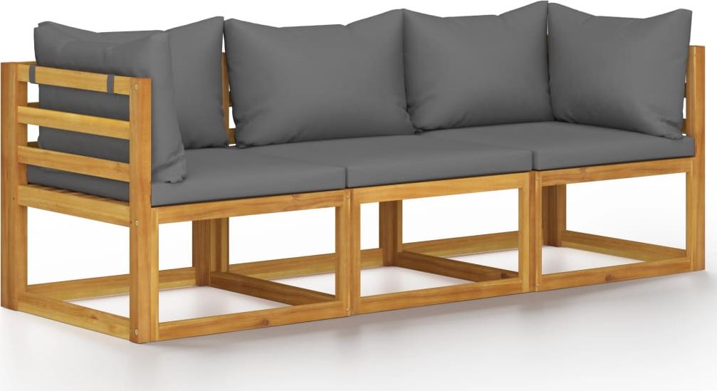 vidaXL 3-osobowa sofa ogrodowa z poduszkami, lite drewno akacjowe