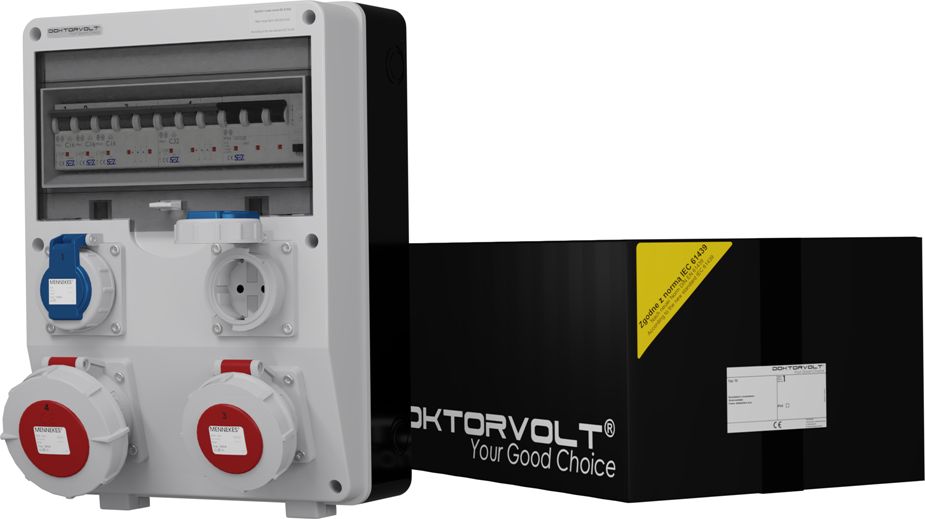 Doktorvolt Rozdzielnica budowlana TD-S/FI 32A 16A 2x230V IP65 Schuko Doktorvolt 2855