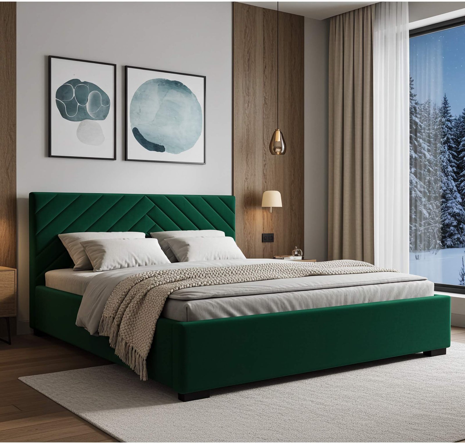 Łóżko tapicerowane TODI 120x200 butelkowa zieleń welur pojemnik stelaż metalowy