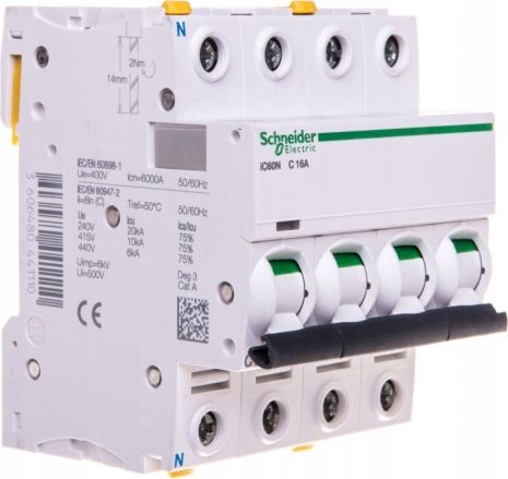 Schneider Electric Wyłącznik nadprądowy 4P B 63A 6kA AC iC60N-B63-4 (A9F03463)