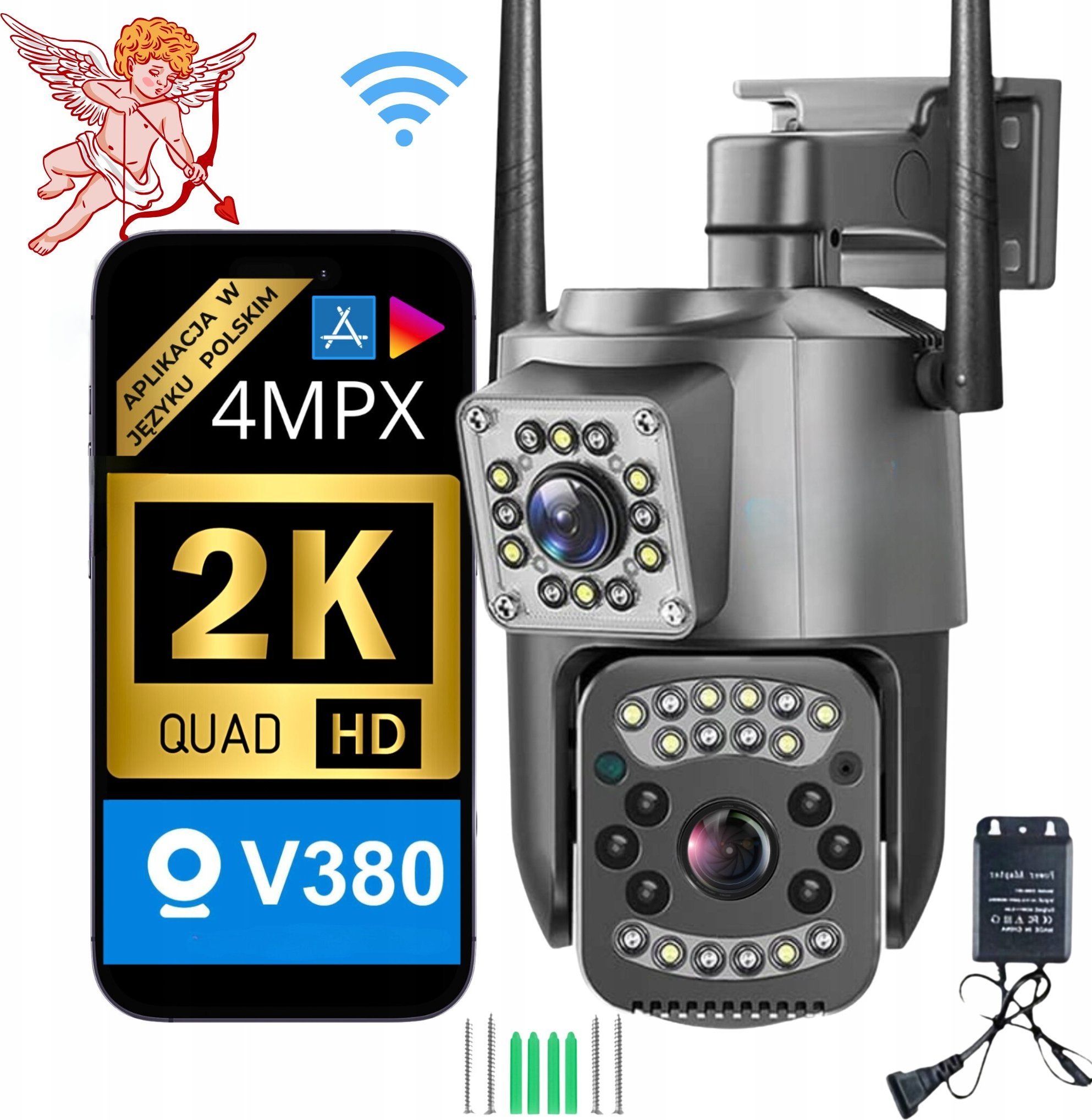 Zewnętrzna Podwójna kamera IP WiFI z FUNKCJĄ ŚLEDZENIA SMART kamera FullHD