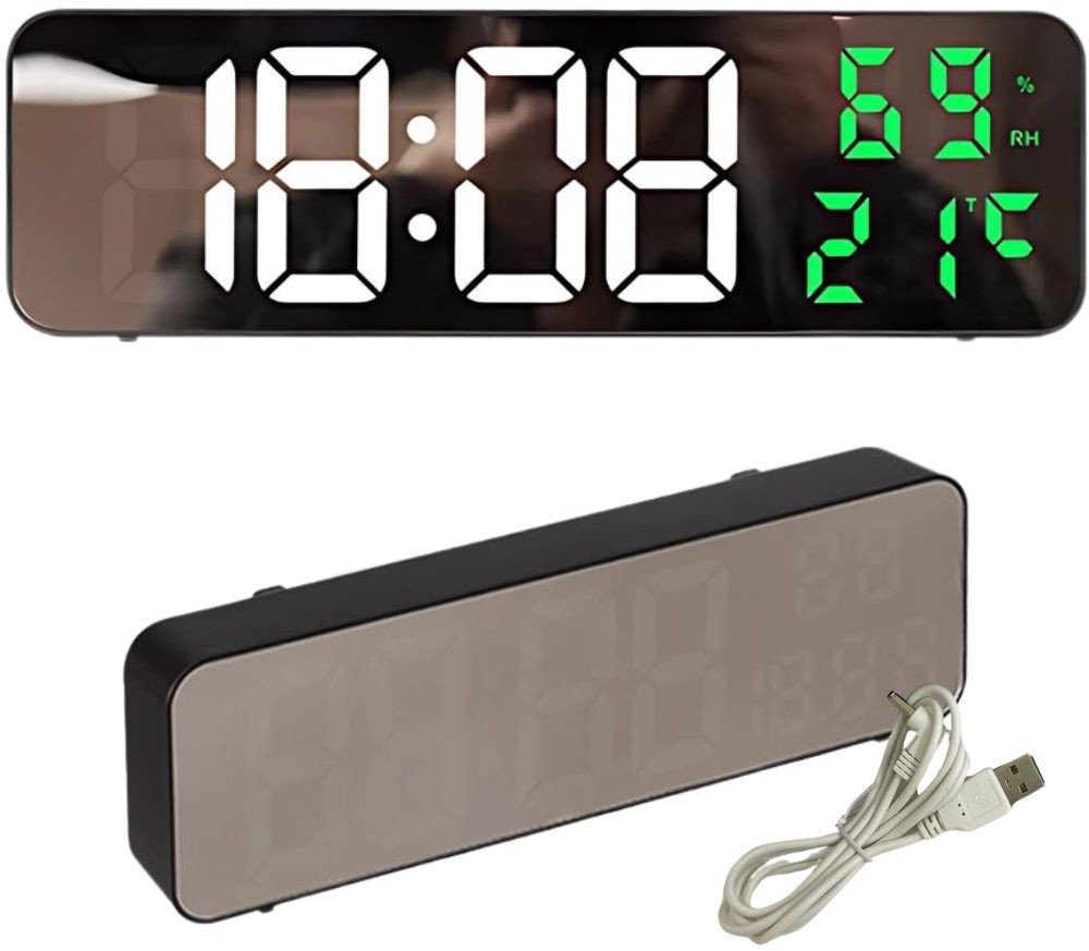 Zegar elektroniczy cyfrowy led budzik termometr lustro stojący usb baterie