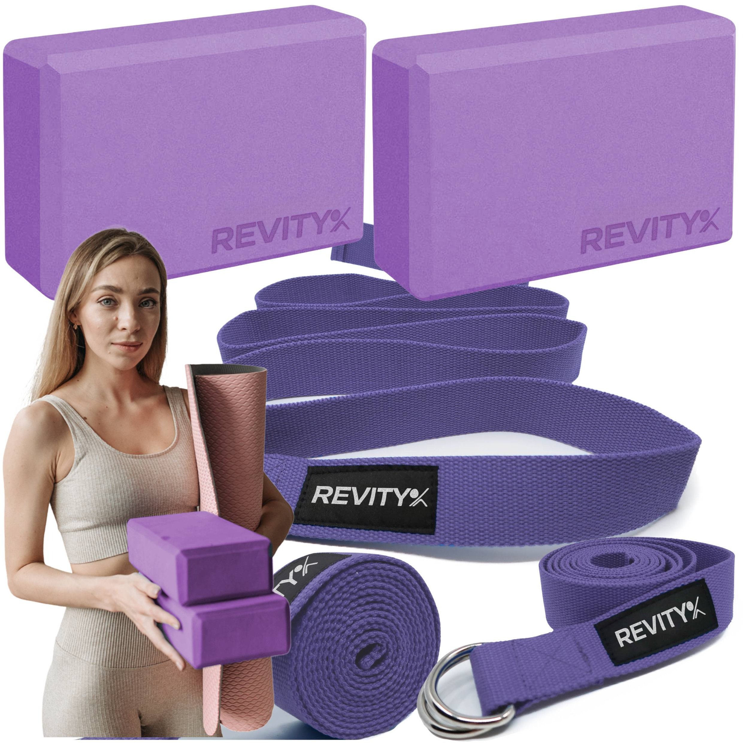 Klocek do jogi, EVA, 23x15x7.5 cm, 2 szt. i pasek do jogi, 38x2000 mm - zestaw do rozciągania