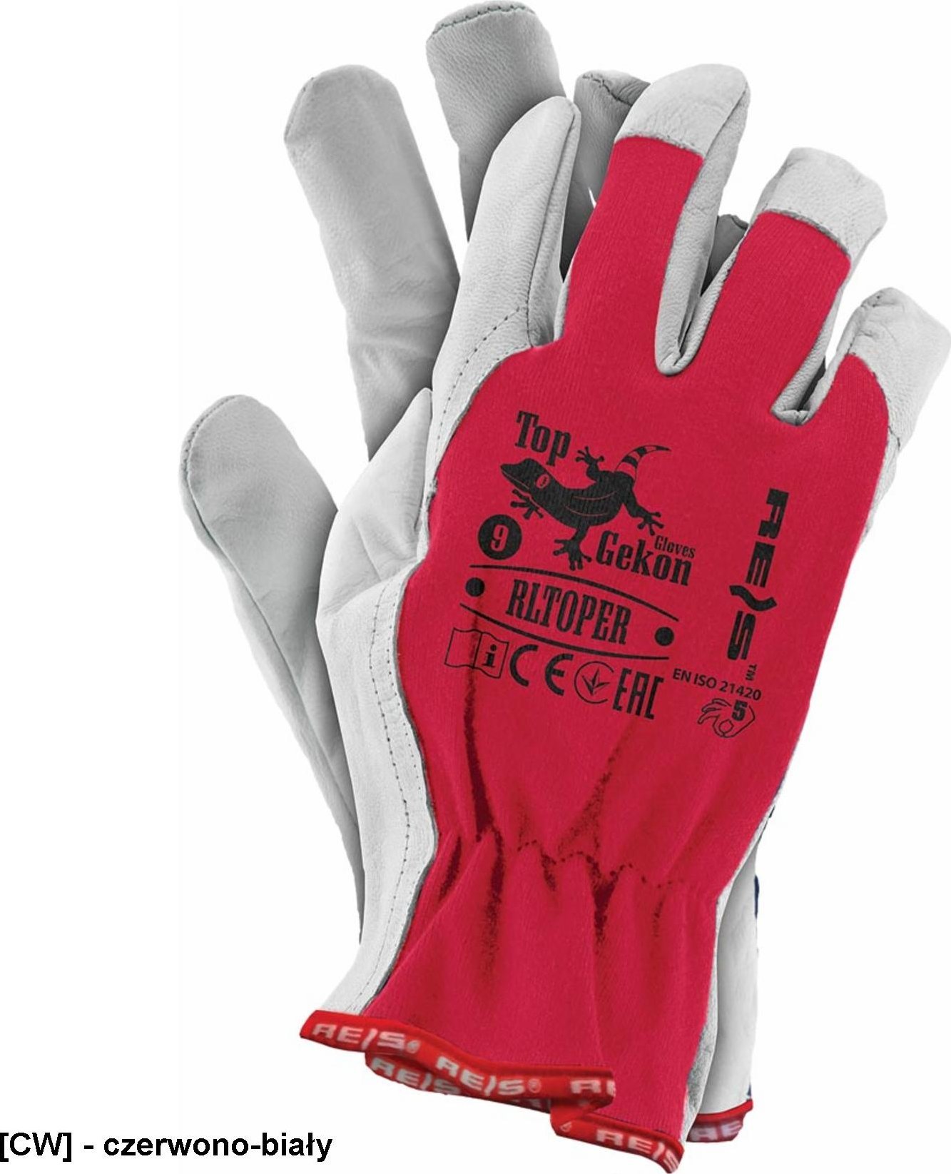 R.E.I.S. RLTOPER - rękawice ochronne z koziej skóry - czerwono-biały 10