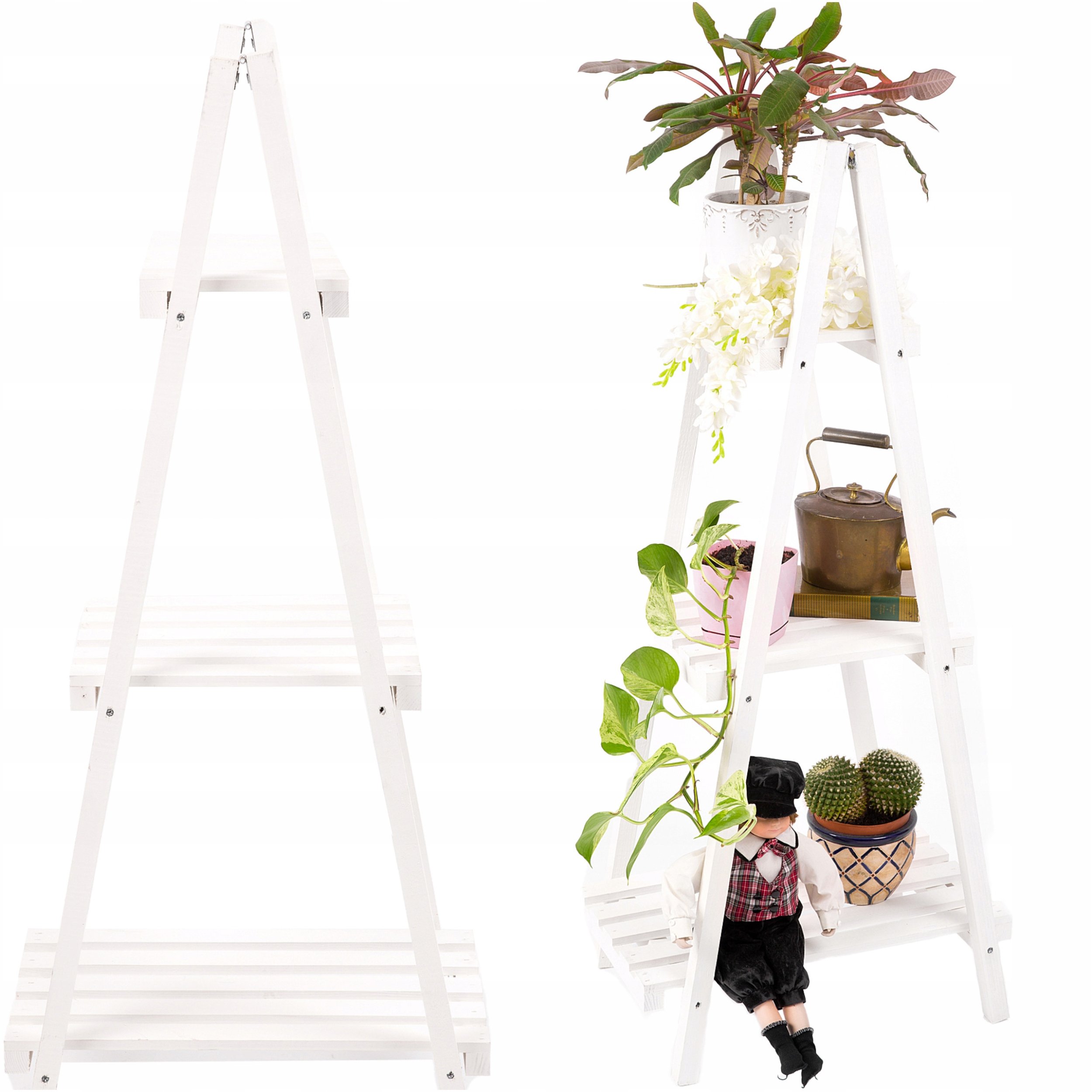 STOJAK NA KWIATY DREWNIANY DRABINKA KWIETNIK BIAŁY