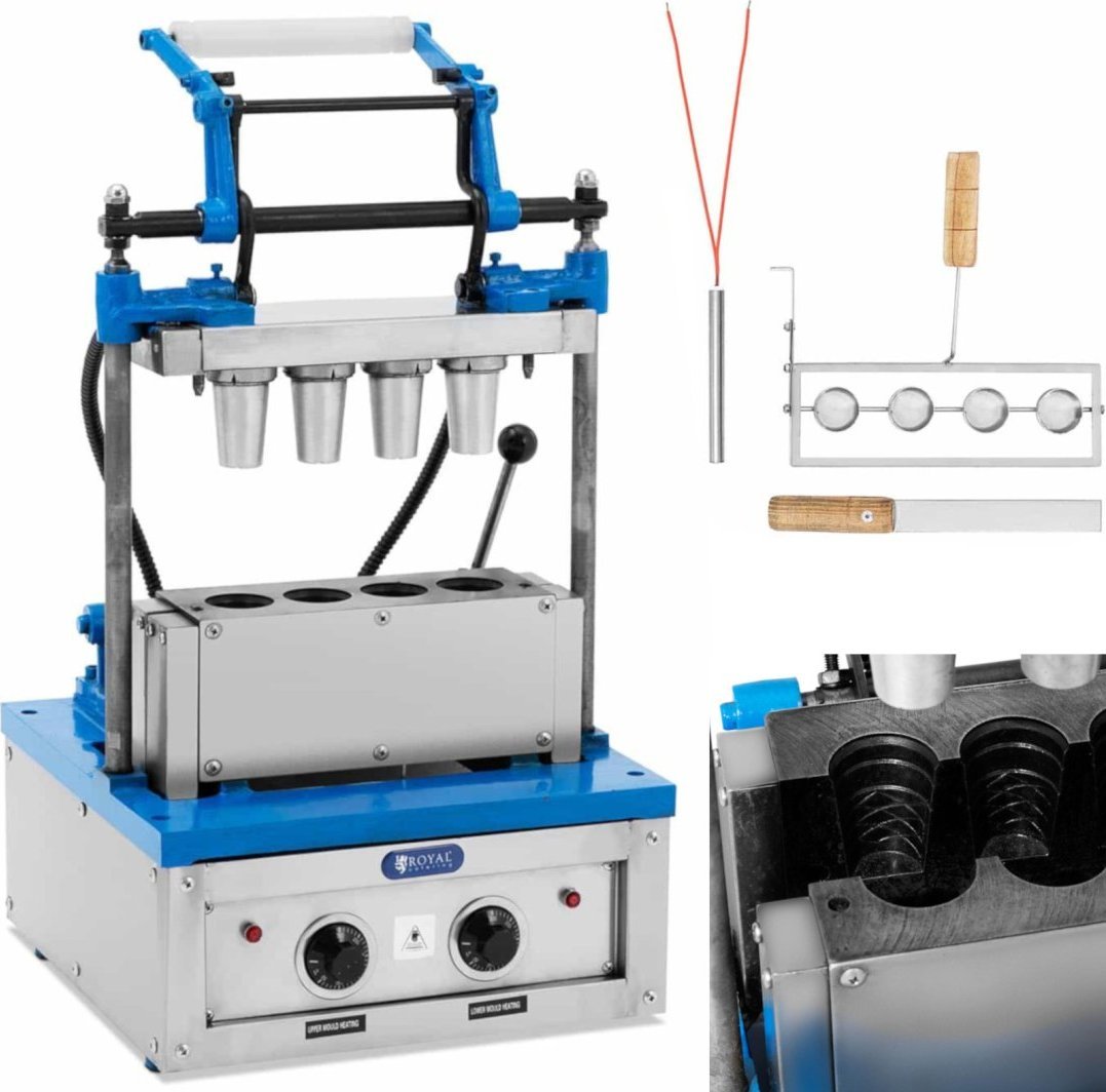 Royal Catering Waflownica maszyna do wypieku wafli rożków na lody 100-120 wafli / godz. 55 x 70 mm