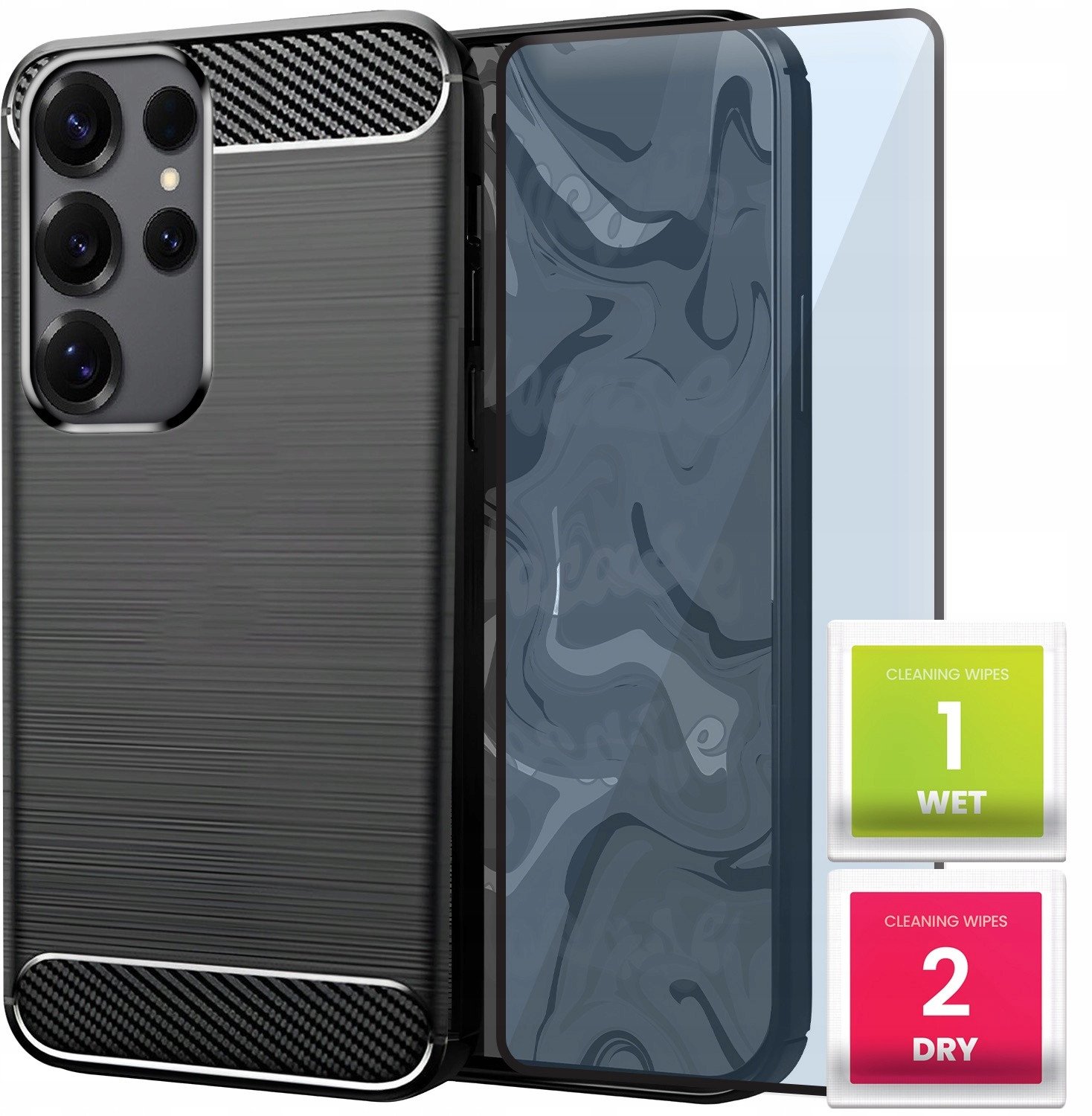 Etui do Samsung Galaxy S25 Ultra (Czarne, Karbon, Pancerne, Plecki) Szkło