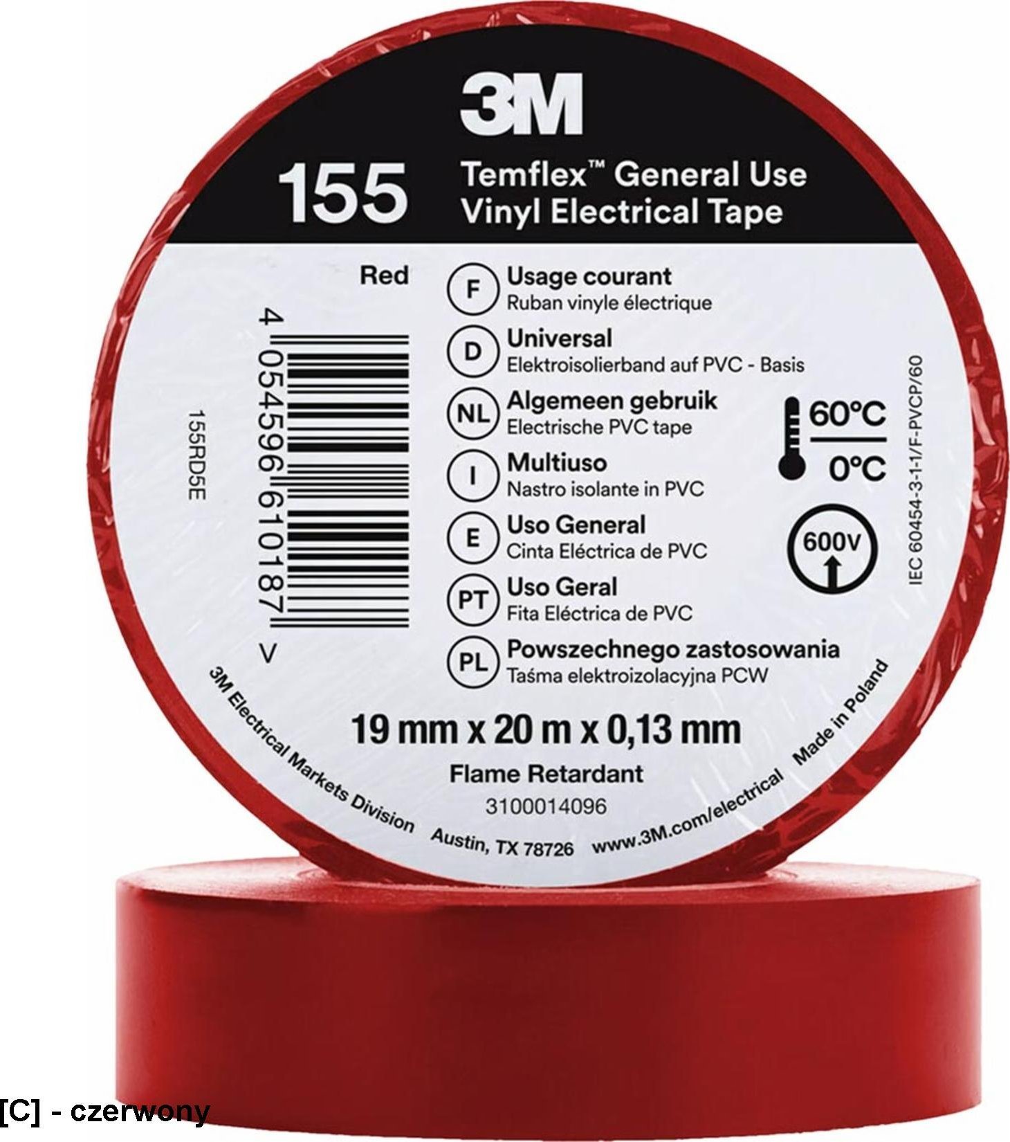 3M Taśma izolacyjna 3M Temflex 1300 DE272962791 19mmx20m czerwona