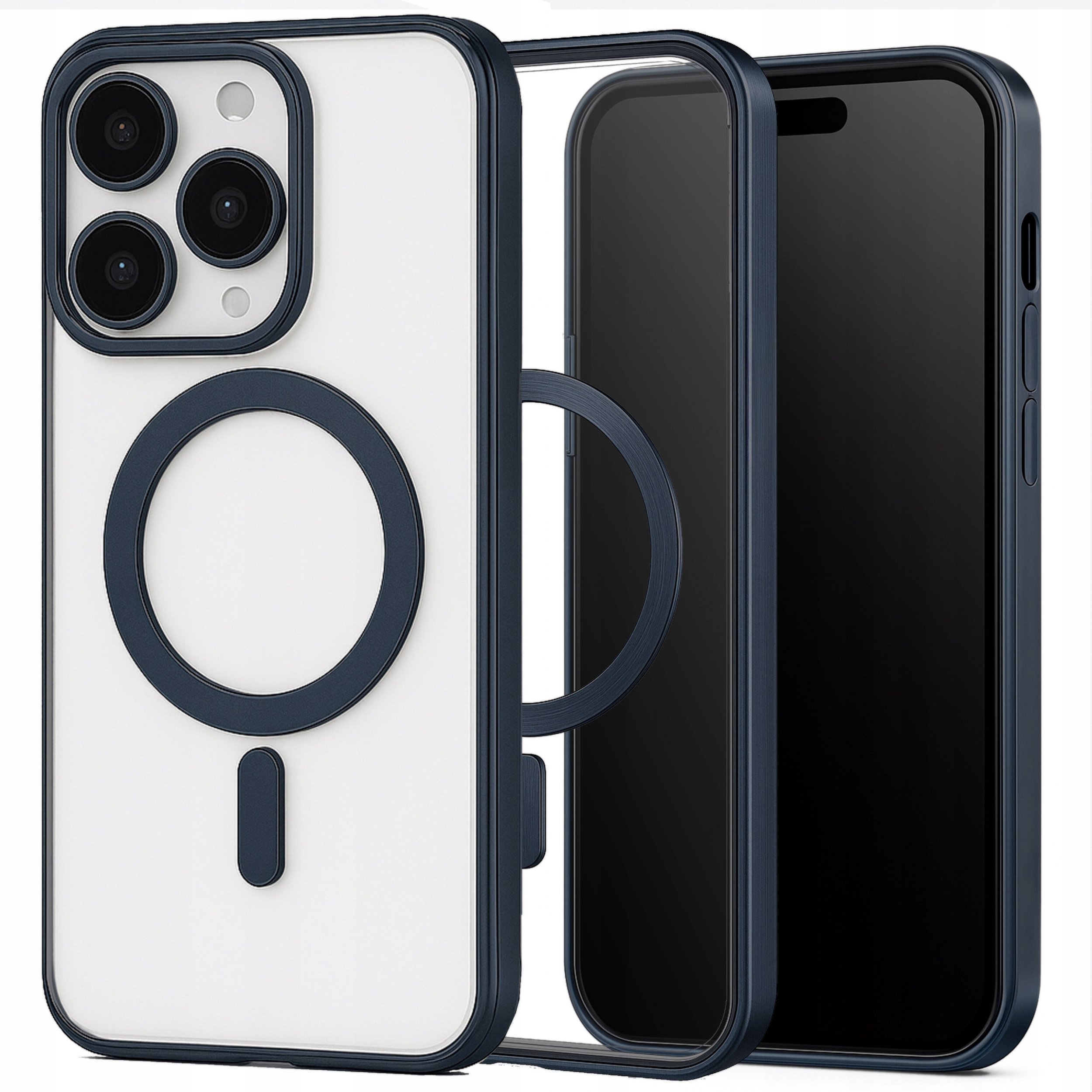 Etui do Apple iPhone 15 Pro (Do Magsafe, Granatowe, Metal, Clear) Szkło