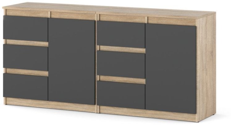 Komoda Z Szufladami Pojemna Nowoczesna Szafka 160cm Dąb Sonoma Szary Mat