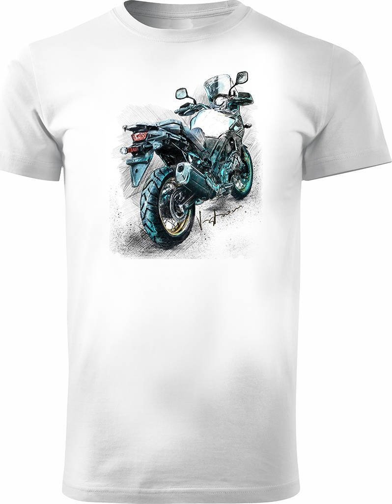 Topslang Koszulka z motocyklem na motor Suzuki V-strom Vstrom DL 650 XT męska biała REGULAR L