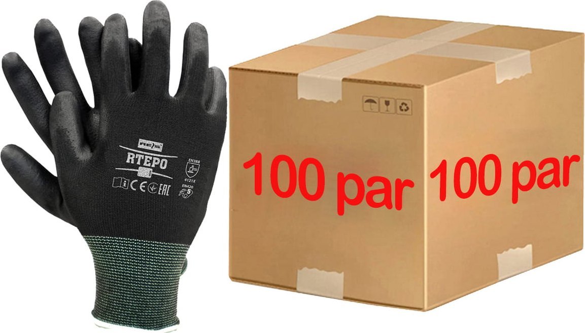 Reis Rękawice robocze / Czarne / RTEPO_BB - 100 par (10 - XL)
