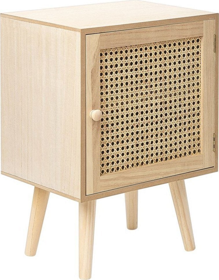 Beliani Szafka nocna front rattanowy jasne drewno ALMO