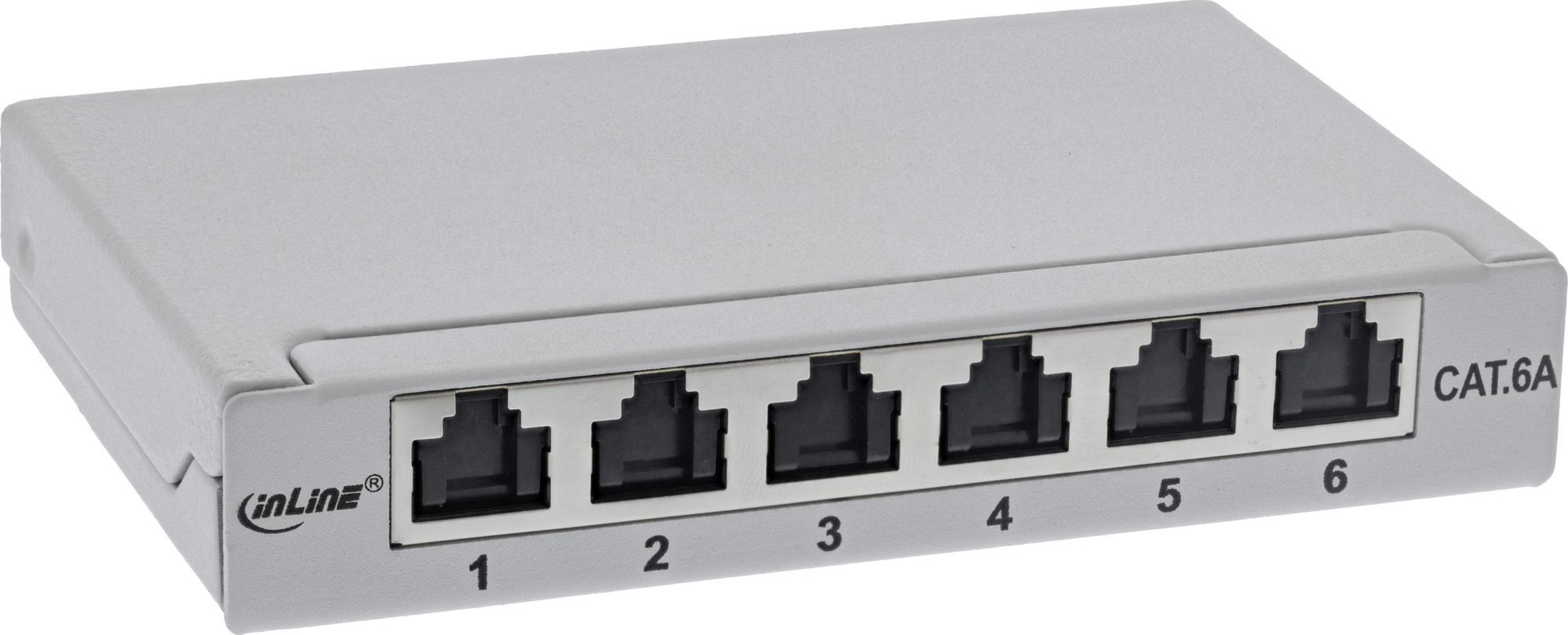 InLine InLine® Patch panel Cat.6A 0.5U 6-port, for table/wall/rail, with dust protection, grey