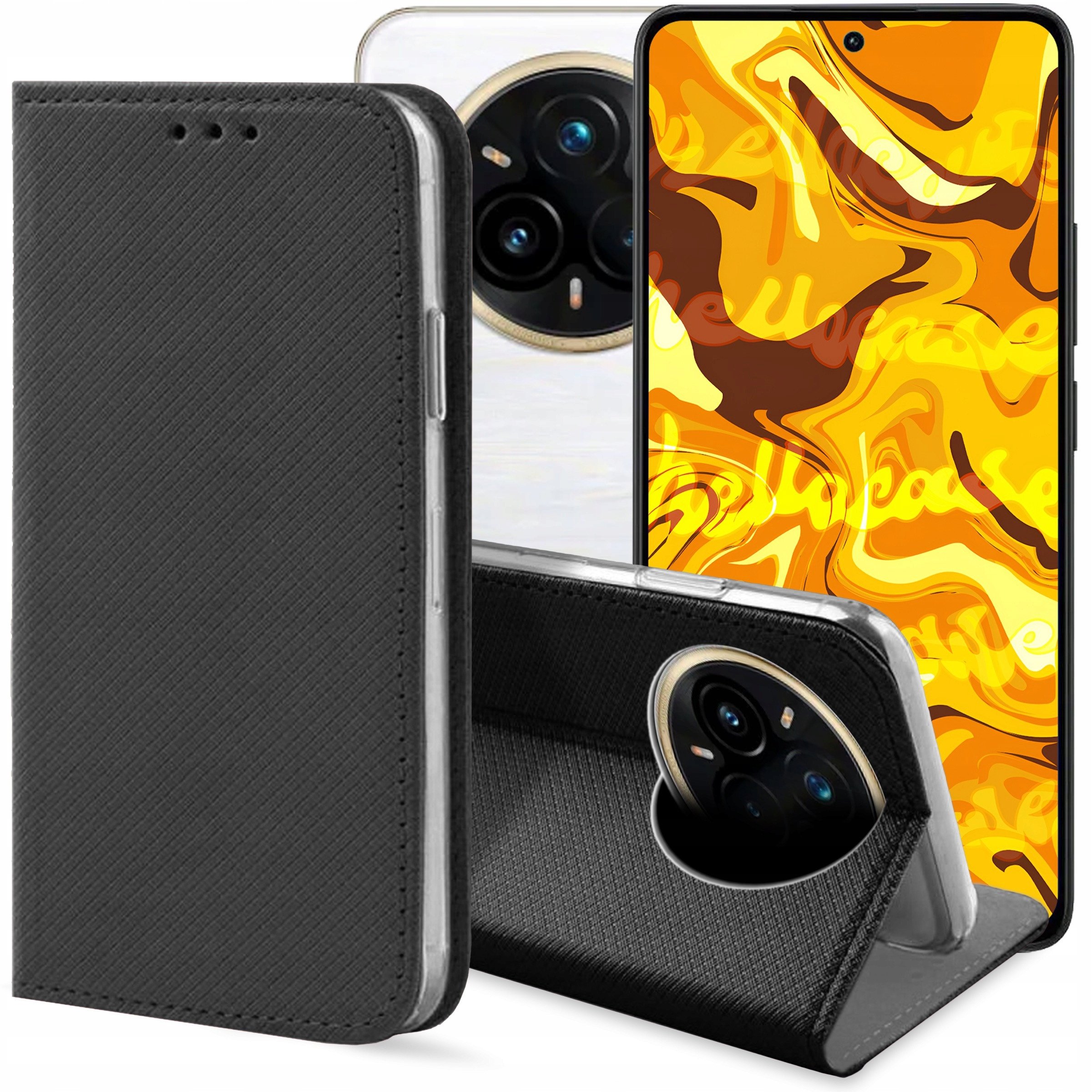 ETUI Z KLAPKĄ DO REALME 14 PRO CZARNE ZAMYKANE MAGNETYCZNE KABURA OCHRONNE