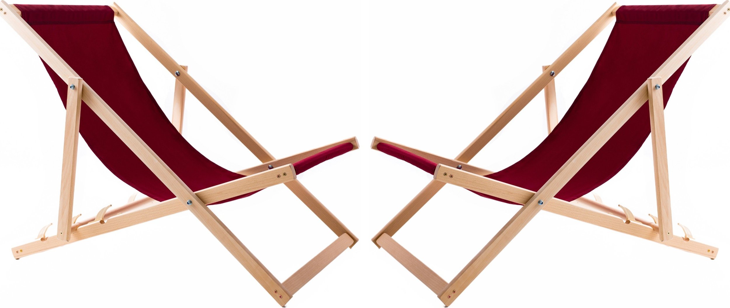 2X LEŻAK PLAŻOWY OGRODOWY DREWNIANY SKŁADANY WOODOK bordowa tkanina