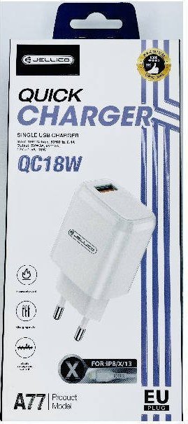 Ładowarka Jellico ŁADOWARKA SIECIOWA - A77 18W USB3.0 + KABEL LIGHTNING ZESTAW BIAŁY