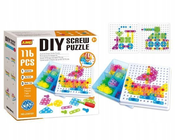 Klocki konstrukcyjne w pudełku, układanka, 116 elementów