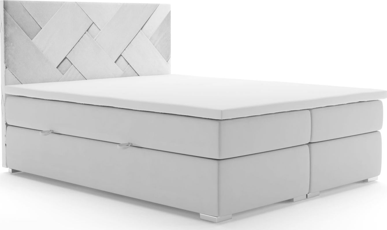 LAVERTO Łóżko kontynentalne FEZ 140x200 jasno szare velvet z pojemnikiem