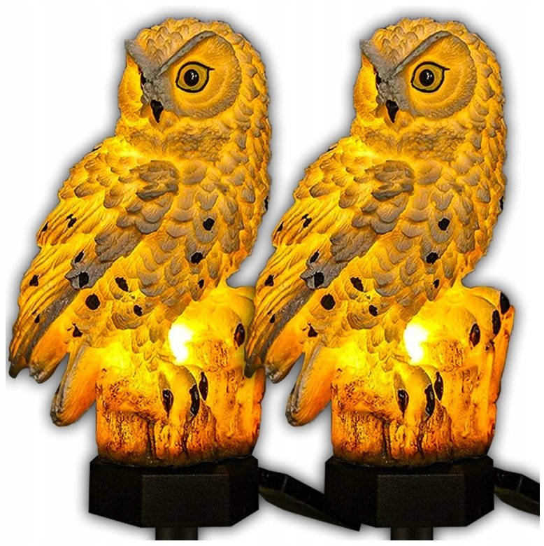 2x LAMPA SOLARNA LED OZDOBNA SOWA ŚWIECĄCA OGRODOWA Z CZUJNIKIEM ZMIERZCHU