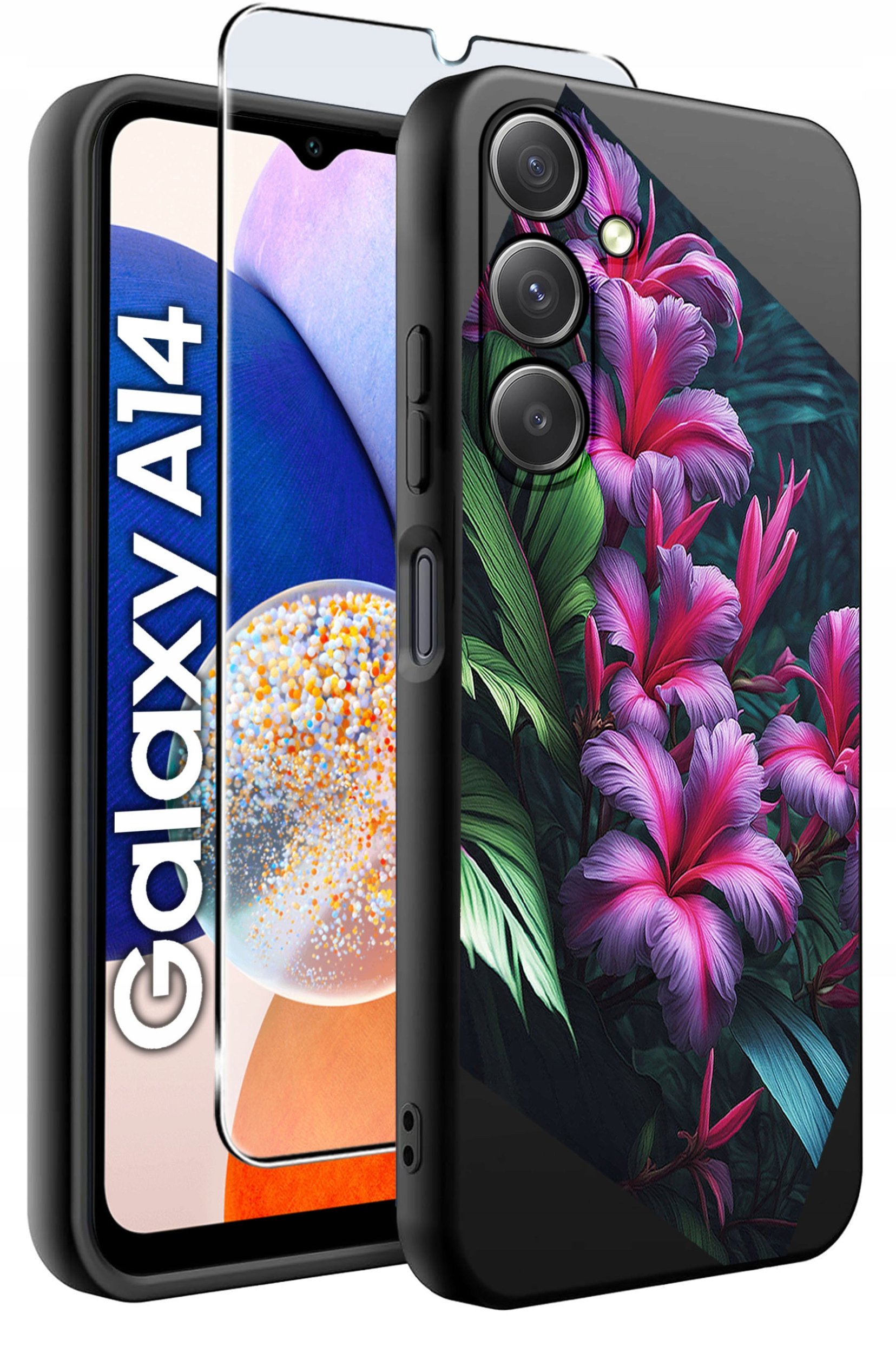 ETUI do Samsung A14 5G WZORY | SILIKONOWE MATT CASE + SZKŁO HARTOWANE 9H