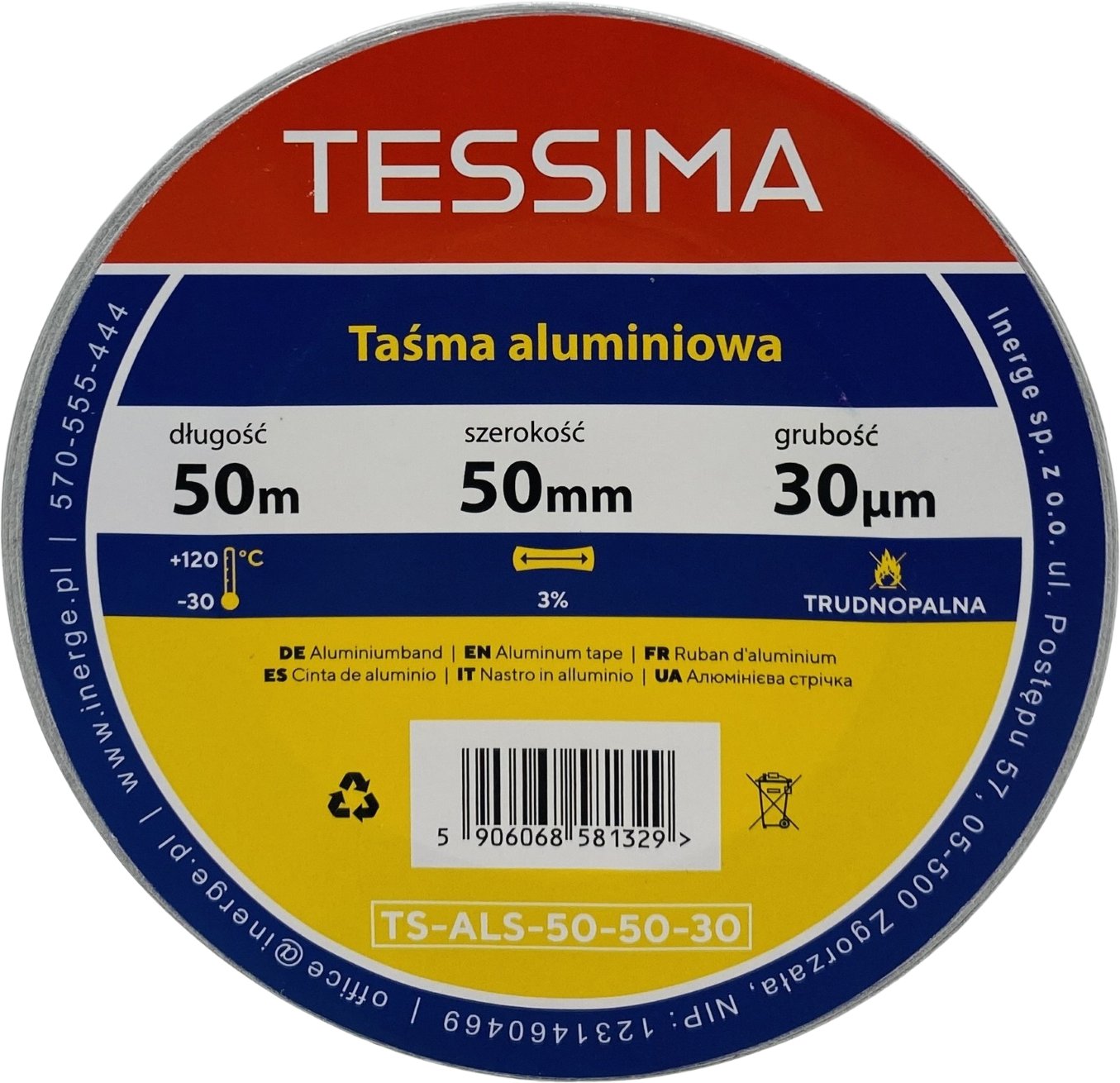 Taśma aluminiowa 50m 50mm 0.03mm TESSIMA