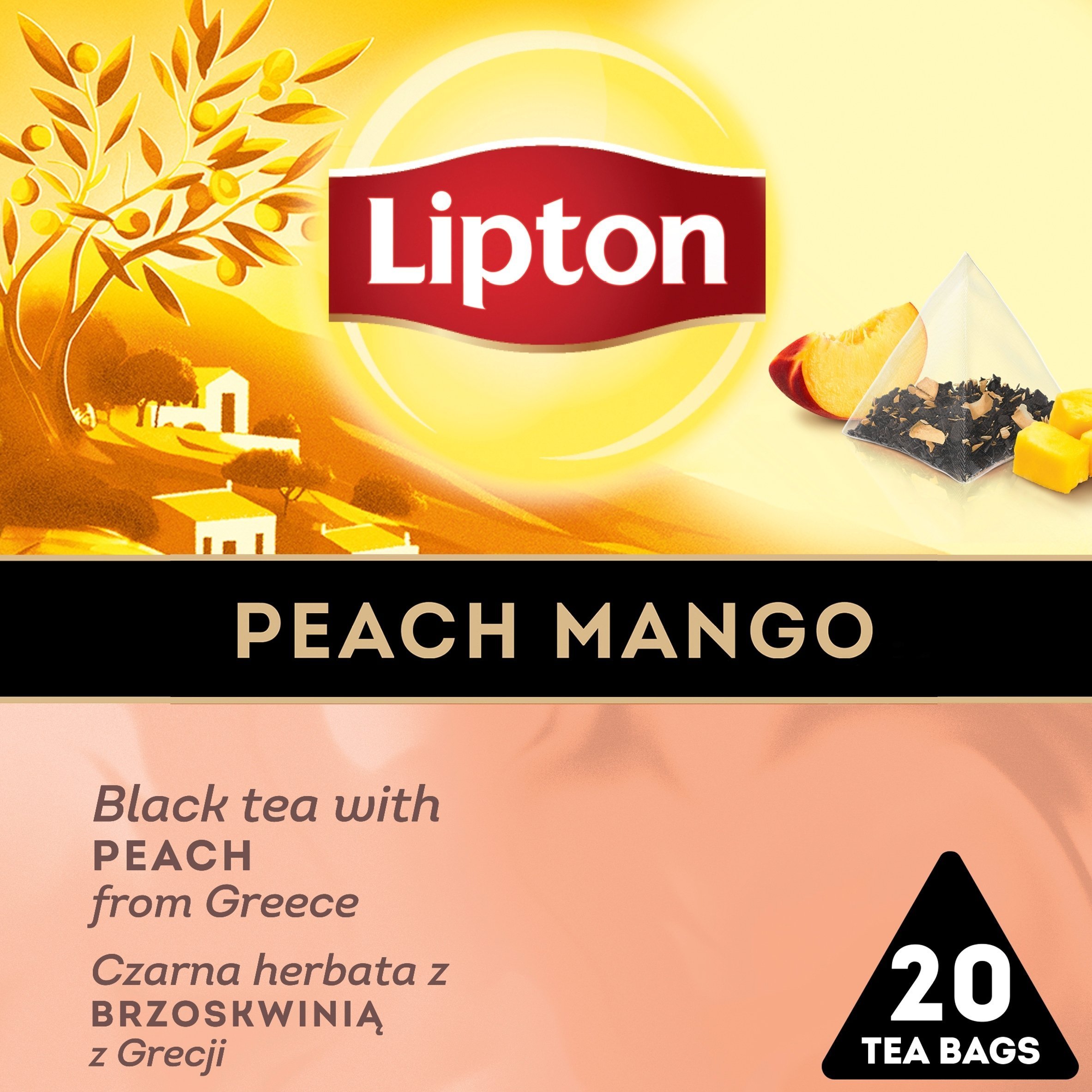 Lipton Herbata LIPTON, piramidki, czarna, brzoskwinia z mango, 20 torebek
