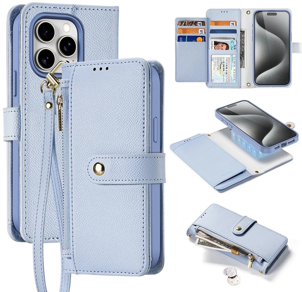 Etui skórzane Dux Ducis Lawa na iPhone 15 Pro Max - niebieskie