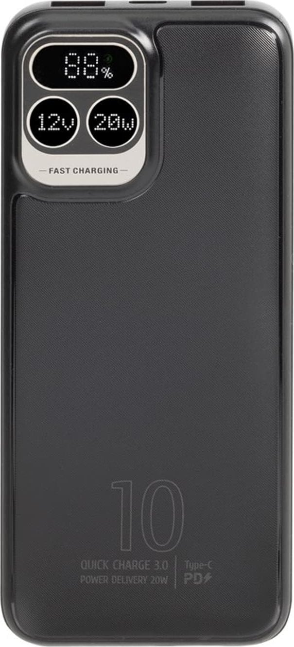 RivaCase POWERBANK 10.000 MAH USB-C 20W LCD, 1X WE/WY USB-C PD 20W, 2X USB-A QC 3.0 18W, CZARNY