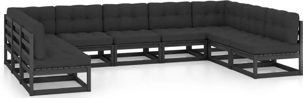 vidaXL 9-cz. zestaw wypoczynkowy do ogrodu, z poduszkami, czarny