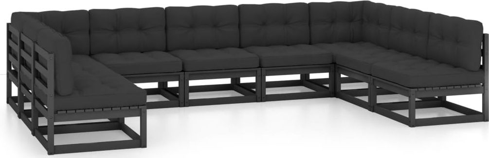 vidaXL 9-cz. zestaw wypoczynkowy do ogrodu, z poduszkami, czarny