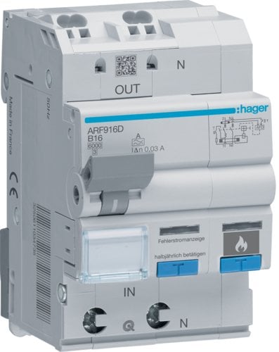 Detektor iskrzeń z członem nadprądowym i różnicowym AFDD 1P+N 6kA B 16A 30mA Typ A ARF916D
