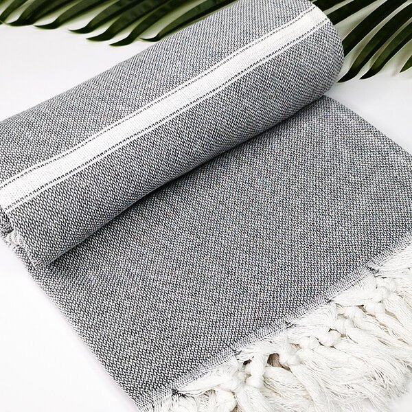 Yeye Ręcznik hammam w pasy 100% bawełna YEYE Antracyt